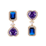 925 Silver Asymmetrical Drop Earrings CZ Inlay Long Dangle Wedding Jewelry