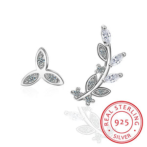 925 Silver Asymmetrical Leaf Stud Earrings Wedding Jewelry