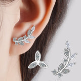 925 Silver Asymmetrical Leaf Stud Earrings Wedding Jewelry