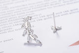 925 Silver Asymmetrical Leaf Stud Earrings Wedding Jewelry