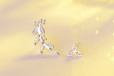 925 Silver Asymmetrical Leaf Stud Earrings Wedding Jewelry