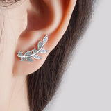 925 Silver Asymmetrical Leaf Stud Earrings Wedding Jewelry