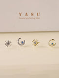 925 Silver Sun Moon Stud Earrings 14k Plated Crystal Goddess Jewelry