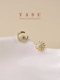 925 Silver Sun Moon Stud Earrings 14k Plated Crystal Goddess Jewelry