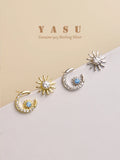 925 Silver Sun Moon Stud Earrings 14k Plated Crystal Goddess Jewelry