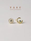 925 Silver Sun Moon Stud Earrings 14k Plated Crystal Goddess Jewelry