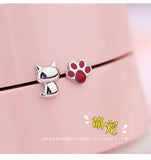 925 Sterling Silver Asymmetrical Cat Paw Earrings Women Lady Jewelry
