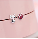 925 Sterling Silver Asymmetrical Cat Paw Earrings Women Lady Jewelry