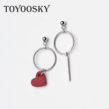 925 Silver Asymmetry Drop Earrings Tassels Round Geometry Style