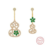 925 Silver Asymmetry Gourd Drop Earrings Red Green Gemstone Women Gift