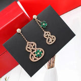 925 Silver Asymmetry Gourd Drop Earrings Red Green Gemstone Women Gift