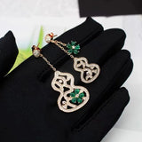 925 Silver Asymmetry Gourd Drop Earrings Red Green Gemstone Women Gift