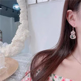 925 Silver Asymmetry Gourd Drop Earrings Red Green Gemstone Women Gift