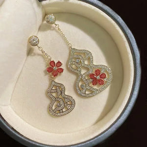 925 Silver Asymmetry Gourd Drop Earrings Red Green Gemstone Women Gift