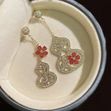 925 Silver Asymmetry Gourd Drop Earrings Red Green Gemstone Women Gift