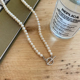925 Sterling Silver Asymmetry Pearl Chain Necklace for Women