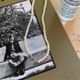925 Sterling Silver Asymmetry Pearl Chain Necklace for Women