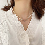 925 Sterling Silver Asymmetry Pearl Chain Necklace for Women