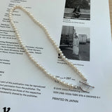 925 Sterling Silver Asymmetry Pearl Chain Necklace for Women
