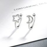 925 Silver Star Moon Clip Earrings for Women Kids