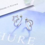 925 Silver Star Moon Clip Earrings for Women Kids