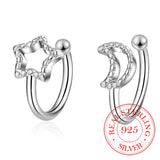 925 Silver Star Moon Clip Earrings for Women Kids