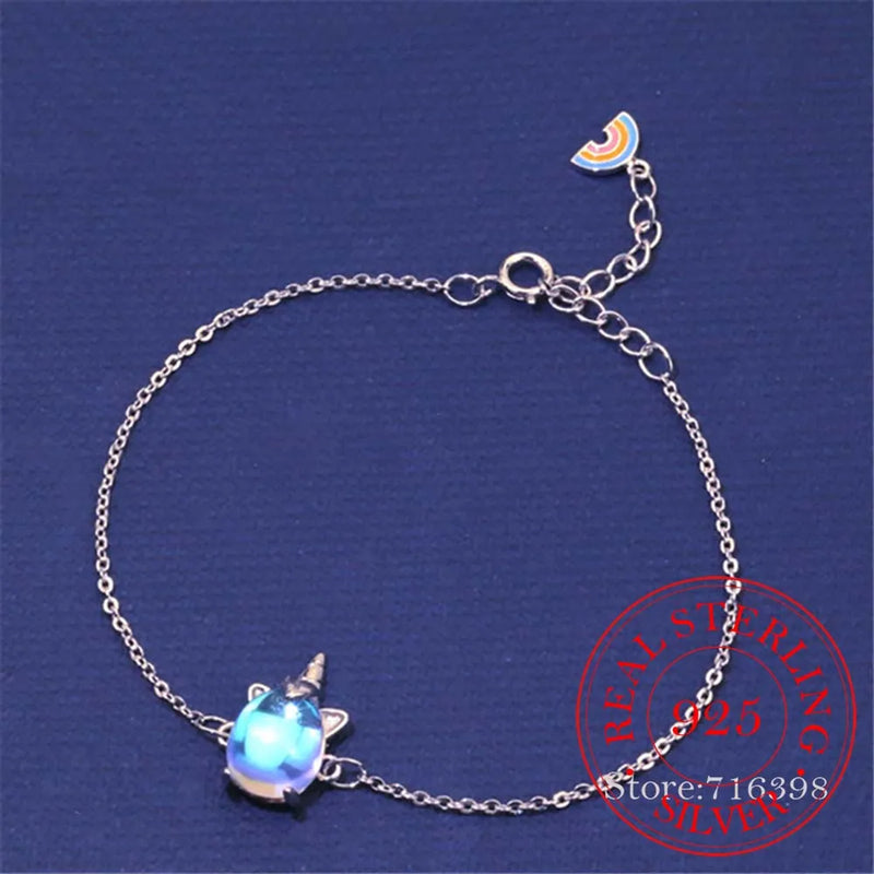 925 Silver Rainbow Unicorn Charm Bracelet for Women