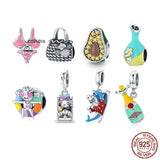 925 Silver Beach Cat Bikini Surf Shark Swim Charm CC1903