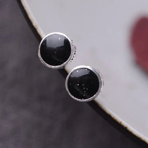 925 Silver Round Stud Earrings Women Punk Jewelry