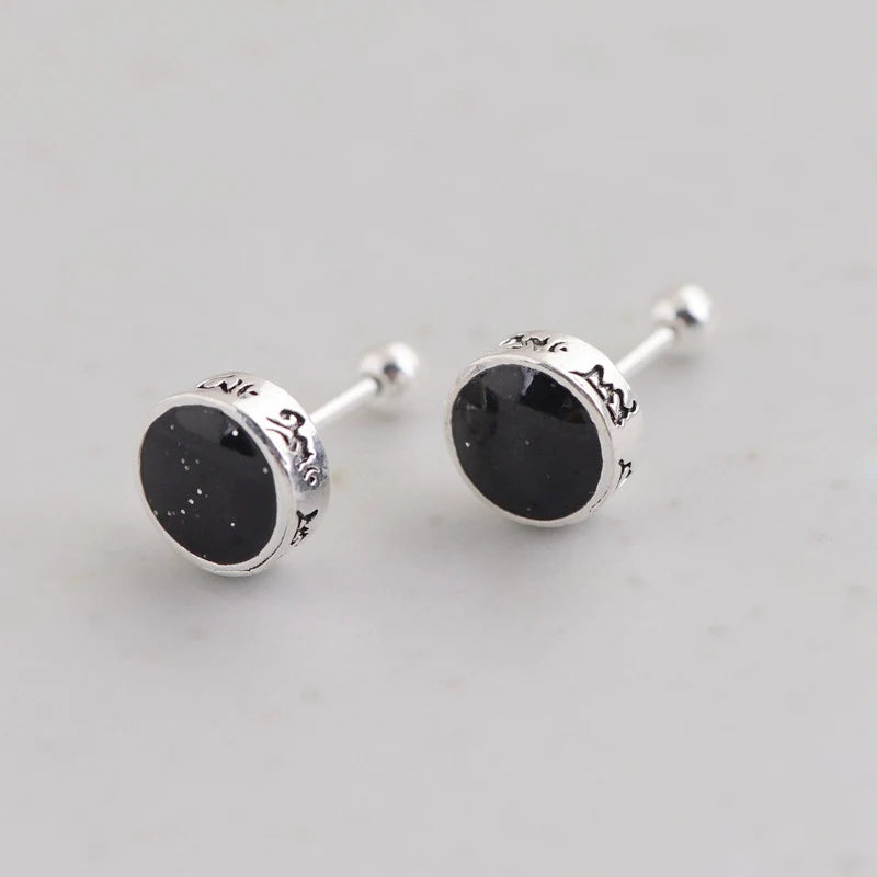 925 Silver Round Stud Earrings Women Punk Jewelry