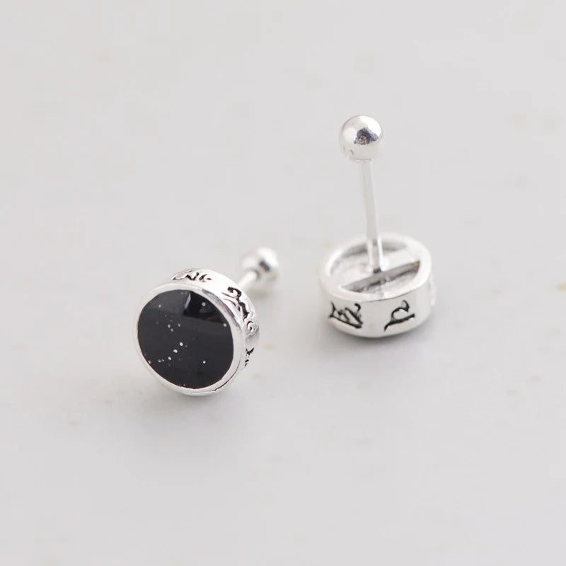 925 Silver Round Stud Earrings Women Punk Jewelry
