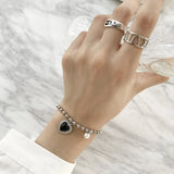 925 Silver Ball Bead Bracelet with Pearl Pendant & Agate Gemstone Heart