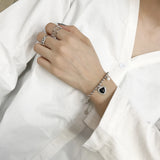 925 Silver Ball Bead Bracelet with Pearl Pendant & Agate Gemstone Heart