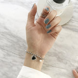 925 Silver Ball Bead Bracelet with Pearl Pendant & Agate Gemstone Heart