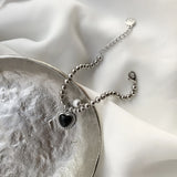 925 Silver Ball Bead Bracelet with Pearl Pendant & Agate Gemstone Heart