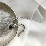925 Silver Ball Bead Bracelet with Pearl Pendant & Agate Gemstone Heart