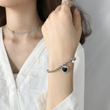 925 Silver Ball Bead Bracelet with Pearl Pendant & Agate Gemstone Heart