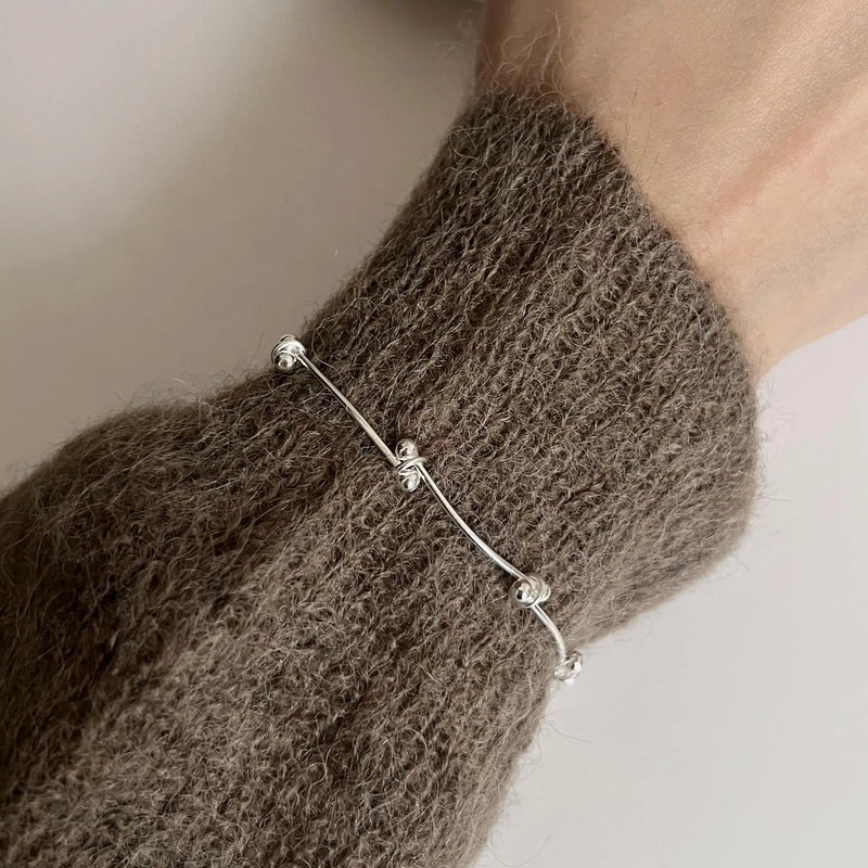 925 Silver Ball Chain Bracelet Women Layered Beads Jewelry