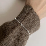925 Silver Ball Chain Bracelet Women Layered Beads Jewelry