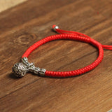 925 Silver Ball Charm Bracelet Red Thread Adjustable