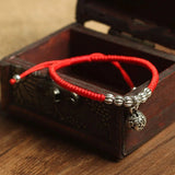 925 Silver Ball Charm Bracelet Red Thread Adjustable