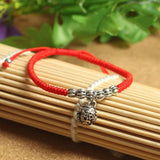 925 Silver Ball Charm Bracelet Red Thread Adjustable
