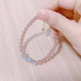 925 Silver Moonstone & Strawberry Quartz Bracelet Natural Gemstone