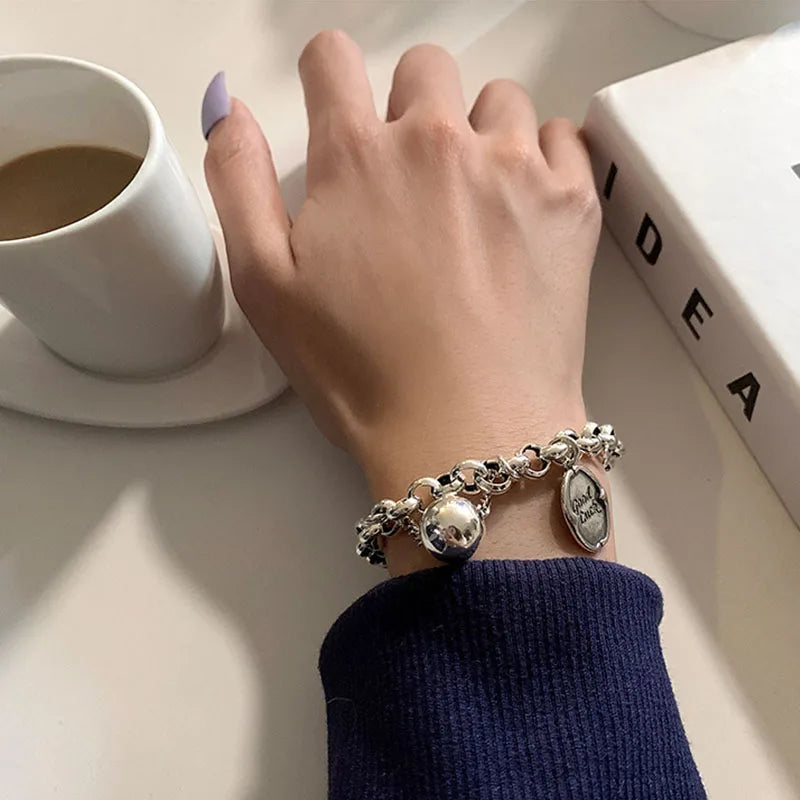 Vintage Sterling Silver Ball Pendant Bracelet for Women