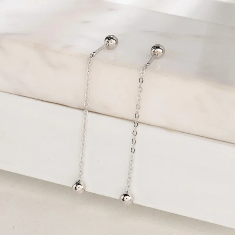 925 Silver Ball Chain Drop Earrings for Women