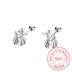 925 Silver Balloon Dog Thread Stud Earrings For Women Kids