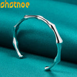 925 Silver Bamboo Bracelet Bangle Women Wedding Charm Jewelry
