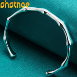 925 Silver Bamboo Bracelet Bangle Women Wedding Charm Jewelry