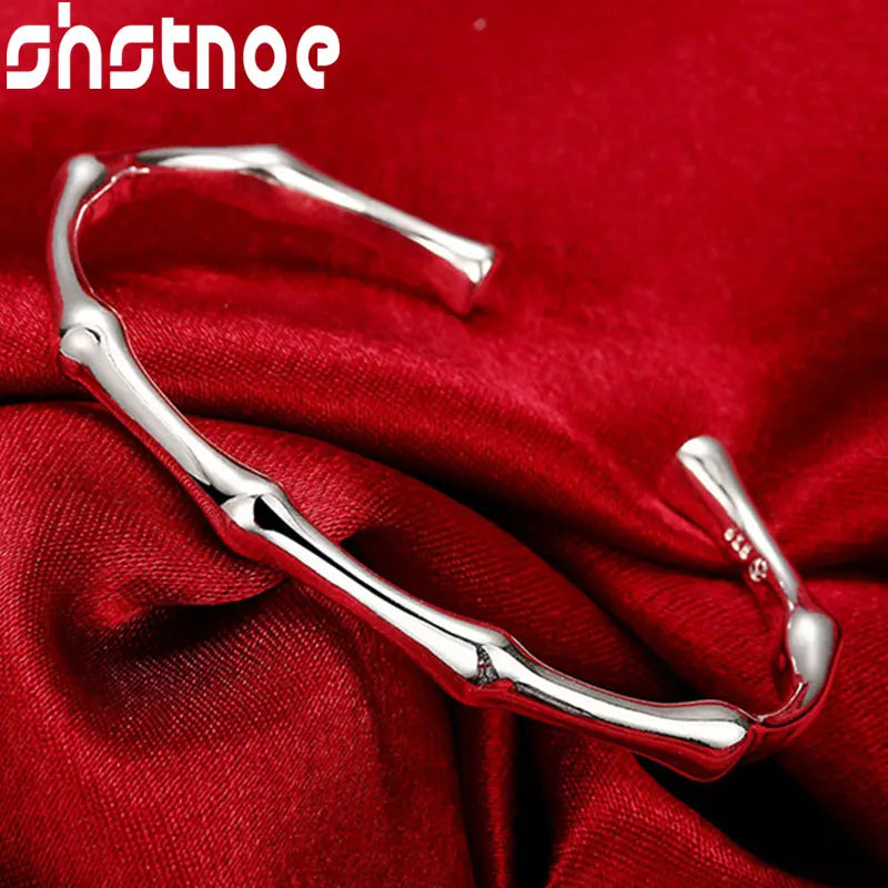 925 Silver Bamboo Opening Bracelet Bangle for Women