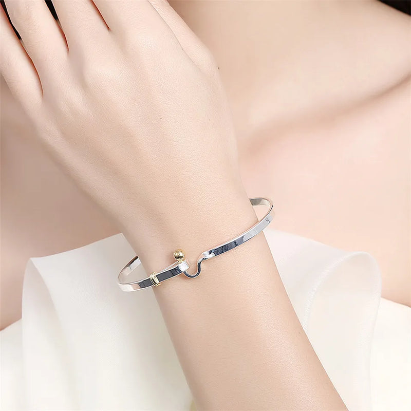 925 Silver Bangle Bracelet Women Wedding Engagement Charm Jewelry